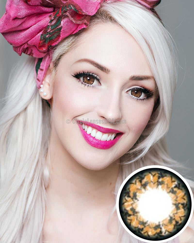 GEO Xtra Flower Morning Glory Brown Circle Lens WFLA34 - CircleLensesUSA.com